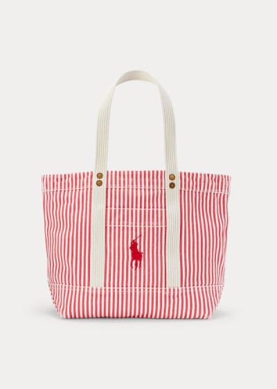 Bolsos De Mano Polo Ralph Lauren Mujer Rojos / Blancos - Canvas Striped Medium - RMKUN8302